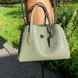 Coach Lora Tote Satchel or Crossbody in Fern Pebble Leather & Gunmetal EUC